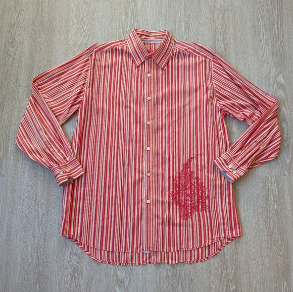 Robert Graham Other - Robert Graham Shirt Men's XL Embroidered Striped